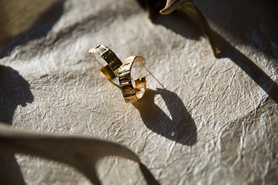  Andes hoop earrings, sustainable jewelry, crocodile texture gold hoop earrings, v shaped hoop, recycled bronze metal, handmade jewelry.