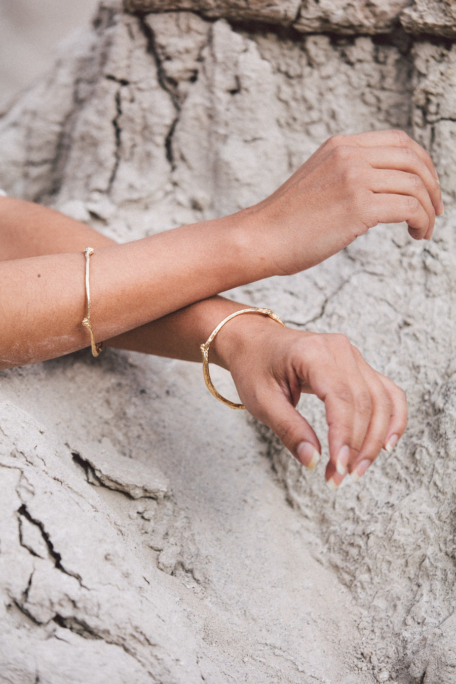 Gold branch bangle, natural sapphire, recycled bronze, sustainable gold branch bangle. Gold branch bracelet.