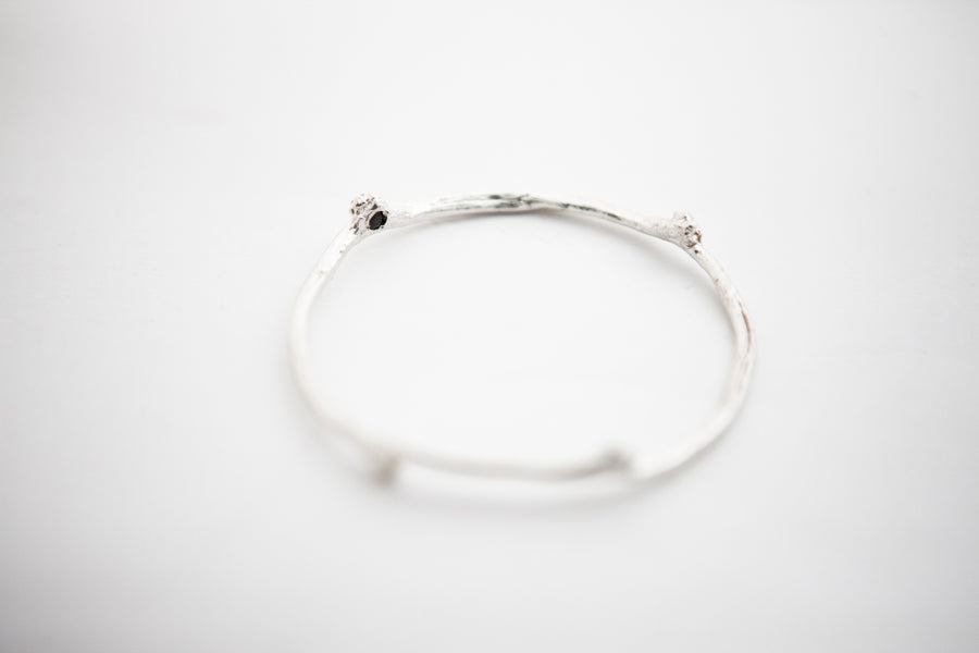 Sustainable silver branch bangle, everyday basic ethical branch bracelet, natural sapphire. Silver branch bracelet.