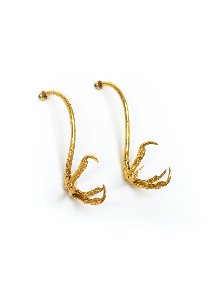 Gold Raven Claw Earrings. Made from recycled bronze with 22 karat gold vermeil. Handmade in Mexico City.